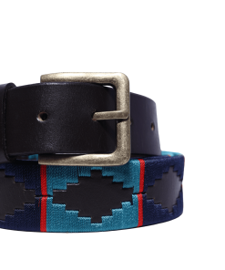 Альтернативный вид Handmade Leather Belt – Navy, Turquoise & Red Pattern