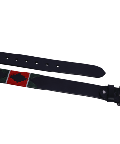 Альтернативный вид Handmade Leather Belt with Red and Green Woven Pattern