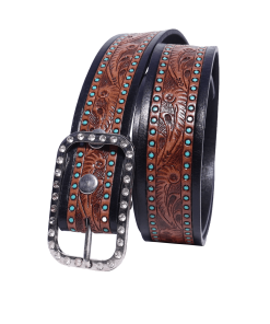 Альтернативный вид Western-Style Handcrafted Leather Belt with Turquoise Studs and Crystal Buckle