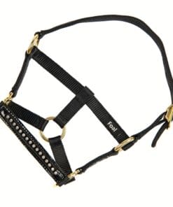 Черный Halter для жеребят с кожей и стразами