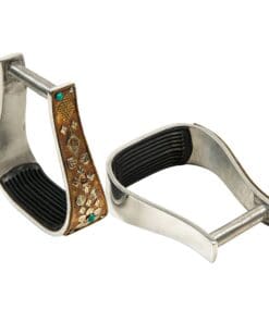 Western Engraved Riding Stirrups – Silver with Golden Floral Design